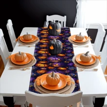 1/20pcs Halloween Theme Table Runner, Horror Pumpkin Pattern Print Design Table Runner, Easy To Care, Durable, Multifunctional Table Decoration, Halloween Atmosphere Decoration