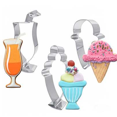 3 件夏季主题饼干模具套装，不锈钢冰淇淋、饮料形状饼干模具，适用于厨房烘焙 DIY 蛋糕装饰，适合儿童、节日、返校、婚礼和派对
