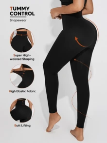 High Waist Seamless Slimming Shaping Leggings Spring Black - Black - View 2