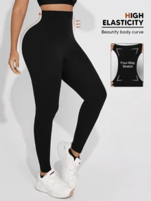 High Waist Seamless Slimming Shaping Leggings Spring Black - Black - View 5