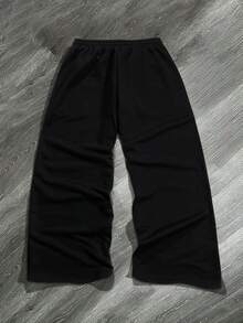 1pc Teen Boys Loose Fit Boy Slogan Graphic Print Drawstring Waist Sweatpants Vacation Baggy Drawstring Sweatpants - 黑色 - 查看 2