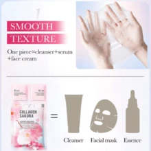 三合一樱花胶原蛋白面膜，包含洁面乳、精华液和面膜，美白、淡化细纹、提亮肤色 - 彩色 - 查看 4