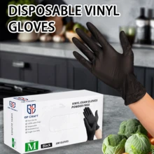 Vinyl Synthetic Gloves, 4 Mil, Disposable Latex-Free Gloves For Cooking & Cleaning, Outdoor 100-Ct Box Disposable Gloves - Powder-Free, Latex-Free, High-Elasticity Comfort Fit - Food For Cleaning, Hairdressing, Pets, Crafts, Cars - 黑色 - 查看 1