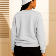 Women's 100% Cotton Casual Plain Sweatshirt - 灰色 - 查看 4