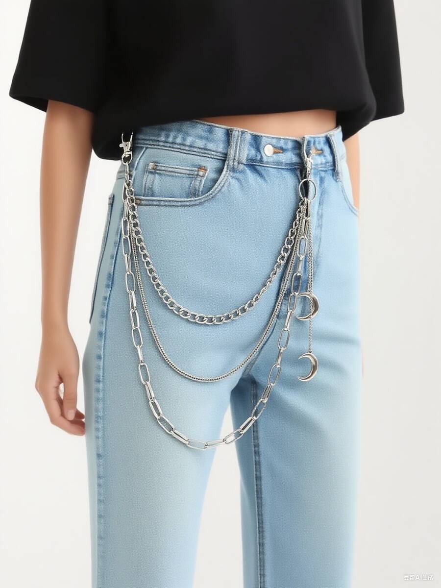 1 buc lanț metalic cu decor lunar multistrat în stil punk pentru bărbați, cadou ideal pentru petreceri în aer liber