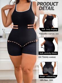 Plus Size Women Seamless Slimming Bodysuit With Tummy Control And Arm Shaping, Comfortable Jumpsuit