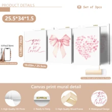 3pcs Modern Wall Art Posters, Room Decor, Home Decor Set, Abstract Canvas Art Paintings, Suitable For Bedroom And Living Room - Butterfly Pattern, "You Are So Loved", Heart Shape Pattern, Pink Bow, Minimalist Style, White Background, Contemporary Art Style, Minimalist Art, Romantic Wall Art | Valentine's Day Decor | Love | Framed Or Unframed, Room Decoration - Multicolor - View 20