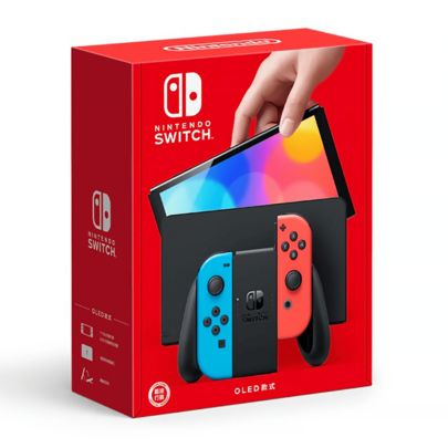  Nintendo Switch - Modelo OLED con Joy-Con rojo neón y azul neón, 64 GB - Versión de Hong Kong (cargador de Hong Kong con adaptador de enchufe de Hong Kong a EE. UU.)