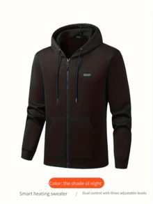 17 区智能双控加热连帽衫，休闲保暖恒温夹克，男女通用户外运动登山装备，/安全冬季保暖服，适合圣诞节、枣子、新年，USB 供电 3 档温控（不含移动电源） - 黑色 - 查看 5