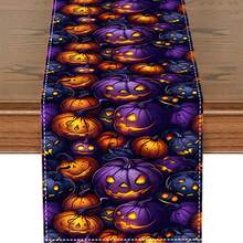 1/20pcs Halloween Theme Table Runner, Horror Pumpkin Pattern Print Design Table Runner, Easy To Care, Durable, Multifunctional Table Decoration, Halloween Atmosphere Decoration