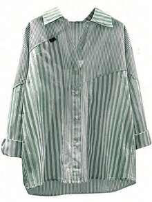 New Autumn Blue Long Sleeve Striped Shirt - Green 2 - View 3