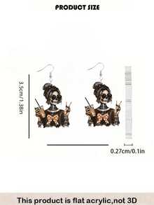 2pcs Halloween Acrylic Bow Skull Girl Earrings, Suitable For Women To Wear On Halloween