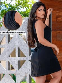 Women's Tailored Short Casual Dress Lycra Premium S To GG Social Fashion Elegant Comfortable - 黑色 - 查看 3