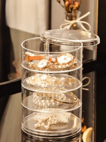 1pc Rotating Jewelry Storage Box, Transparent, Dust-Proof, Multi-Functional Desktop Storage, Jewelry Box, Transparent Rotating Multi-Layer Jewelry And Accessories Storage Box For Earrings, Necklaces, Hair Ties, Hair Clips, Hair Bands, Multi-Functional Storage Box, 360° Rotating Drawer Storage Box, Large Capacity For Cosmetics, Jewelry And Accessories, Multi-Layer Storage Box With Lid, Suitable For Hair Accessories