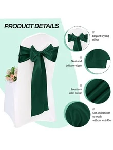 Green Chair Sash, Chair Bows, Chair Sashes Wedding, Wedding Chair Sash, Premium Satin Fabric, Elegant Dark Green & Forest Green Color, Decorative Silk-Like Ribbon Bow Design, Includes Easy Knot Ties, Chair Cover Band Function
