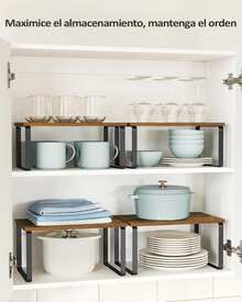 Estantes de madera para especias set de 2 estantes apilables expandibles para cocina fregadero despensa y baño organización moderna multiusos almacenaje especiero estantería resistente compacta hogar - ámbar - Ver 7