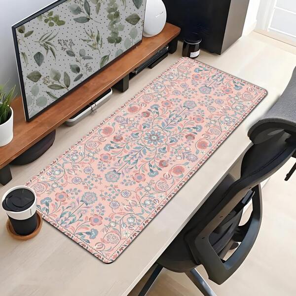 1pc Flowers Pattern Mouse Pad Boho Art Large Desk Mat Office Desk Accessories With Stitched Edge Non-Slip Mousepad Rubber Base Desk Pad 35.4x15.7 Inch For Home Office As Halloween Christmas Gift For Women Friends,Back To School,Halloween