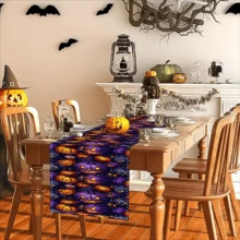 1/20pcs Halloween Theme Table Runner, Horror Pumpkin Pattern Print Design Table Runner, Easy To Care, Durable, Multifunctional Table Decoration, Halloween Atmosphere Decoration