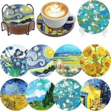 8pcs Diamond Art Coasters With Holder, DIY Landscape Pattern Diamond Art Coasters, Diamond Painting Kit Suitable For Adults And Beginners, Diamond Painting Craft Supplies, Exquisite Gift For Friends