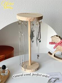 <Madeira Natural, Ordem Perfeita>, 1 peça Organizador de Joias de Madeira, Suporte de Exibição para Colares e Pulseiras, Formato Redondo, Prop de Vitrine para Transmissão Ao Vivo, Dia dos Namorados, Volta às Aulas - multicolorido - Visão 1