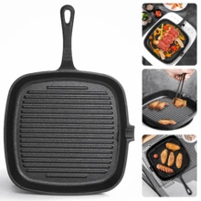 Lislark Cast Iron Griddle Frying Pan Grill Non-Stick Skillet Cooking Fry Square Steak - 黑色 - 查看 1