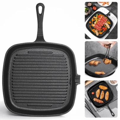 Lislark Cast Iron Griddle Frying Pan Grill Non-Stick Skillet Cooking Fry Square Steak