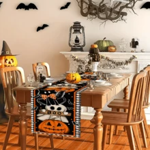1/20 Stücke Halloween Tischläufer, Orange Kürbis, Geist, Schwarze Katze Muster Design Tischläufer, Festliche Atmosphäre Tischdekoration, Geeignet für Innen- und Außenbereich, Perfekt für Feiertage und Feiern, Festliche Küchen- und Restaurant-Dekoration - Verschiedenfarbig - Übersicht 6