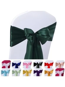 Green Chair Sash, Chair Bows, Chair Sashes Wedding, Wedding Chair Sash, Premium Satin Fabric, Elegant Dark Green & Forest Green Color, Decorative Silk-Like Ribbon Bow Design, Includes Easy Knot Ties, Chair Cover Band Function