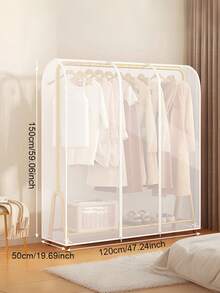 1pc Floor Standing Garment Rack Dust Cover - Transparent Bag Design, Protects Coats And Clothes From Dust And Dirt, Suitable For School Supplies And Study Items - White - View 8
