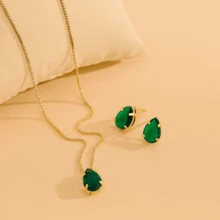 NECKLACE SET WITH MINI DROP EARRINGS GOLD PLATED -- CHOOSE COLOR - 翠 - 查看 2