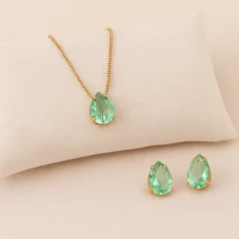 NECKLACE SET WITH MINI DROPLET EARRINGS GOLD PLATED -- CHOOSE COLOR - 薄荷 - 查看 1