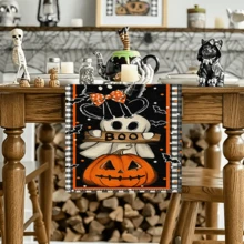 1/20 Stücke Halloween Tischläufer, Orange Kürbis, Geist, Schwarze Katze Muster Design Tischläufer, Festliche Atmosphäre Tischdekoration, Geeignet für Innen- und Außenbereich, Perfekt für Feiertage und Feiern, Festliche Küchen- und Restaurant-Dekoration - Verschiedenfarbig - Übersicht 2