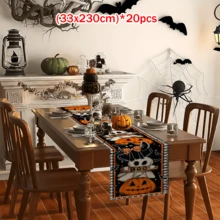 1/20 Stücke Halloween Tischläufer, Orange Kürbis, Geist, Schwarze Katze Muster Design Tischläufer, Festliche Atmosphäre Tischdekoration, Geeignet für Innen- und Außenbereich, Perfekt für Feiertage und Feiern, Festliche Küchen- und Restaurant-Dekoration - Verschiedenfarbig - Übersicht 14