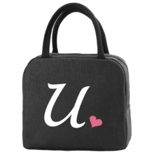 1pc Insulated Lunch Bag Bento Pack Aluminum Foil Rice Bag Ice Pack Personalized Pink Love Letter A-Z Printing Lunch Box Portable Lunch Handbag Thermal Picnic Bag