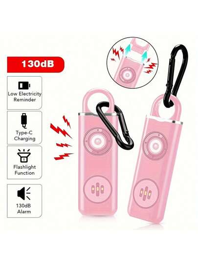 Alarma personal de alta decibelio de 130dB con luz estroboscópica potente para autodefensa. Perfecto para mujeres que viven solas por la noche. Suena la alarma para ahuyentar a los malhechores. Carga USB. Incluye un mosquetón. Autogestionado y garantizado.