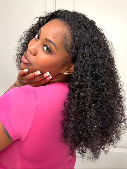 bling hair 40 Inch Kinky Curly Half Wig Human Hair Drawstring 3 In 1 Seamless Flip Over Kinky Straight Half Wigs Human Hair Glueless Wear And Go Beginner Friendly Deep Wave Wigs Human Hair Headband Wig For Women Beginner Friendly 200% Density Suitable For Beginners, For Sports, Vacation, Festivals, Proms, Outdoor, Cosplay, Campus, School, Beach, Wedding, Camping, Holiday, Summer Outfits, Charming, Elegant, Casual, Y2K Fashion, SS25 Styles,For Daily Use