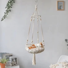 Hand-Woven Cotton Cat Hammock - Cozy 4-Season Hanging Bed (Indoor Boho Nest Pets) - trắng - Xem 8