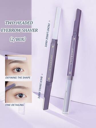 Amortals 2 delar ögonbrynsrakhyvel med dubbla huvuden, lila, stort blad för konturformning, litet blad för detaljerad trimning, triangulärt handtag, bekvämt grepp, nanobelagd, tvättbar, rostfri, för ögonbryn, läpphår, billigt, presenter, smink, sminkverktyg, billiga saker, presenter, presenter till kvinnor, julklappar