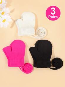 3 Pairs Set Children's Winter Warm Knitted Gloves, Cute Kindergarten Kids Gloves With String - 3pairs - View 17