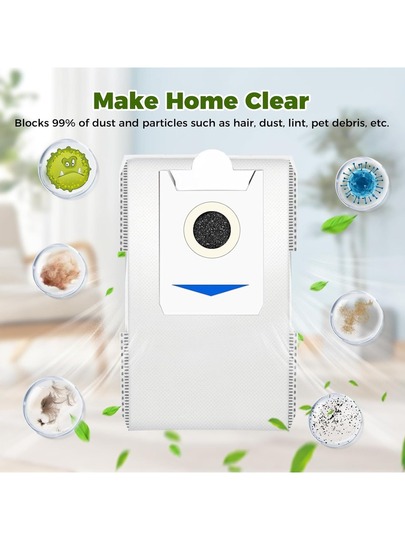 Dust Bags Ecovacs T30S/ X2/ X2 Pro/ Omni/ X5 Omni Robot Stofzuiger Cleaners, 3L Large Capacity Disposable Bags, Deodorizing, No Electricity Needed, Small Brush view 6