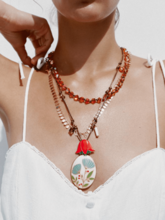 1pc New Handmade Multi-Layer Dripping Oil Flower Pendant Necklace, Fashionable For Women