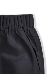 1 pieza Pantalones cargo de pierna recta larga de poliéster de unicolor simple y casual con múltiples bolsillos, adecuado para niñas de 4 a 7 años, otoño/invierno - Negro - Ver 6