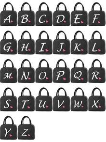 1pc Insulated Lunch Bag Bento Pack Aluminum Foil Rice Bag Ice Pack Personalized Pink Love Letter A-Z Printing Lunch Box Portable Lunch Handbag Thermal Picnic Bag