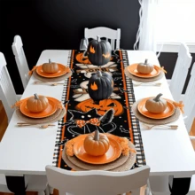 1/20 Stücke Halloween Tischläufer, Orange Kürbis, Geist, Schwarze Katze Muster Design Tischläufer, Festliche Atmosphäre Tischdekoration, Geeignet für Innen- und Außenbereich, Perfekt für Feiertage und Feiern, Festliche Küchen- und Restaurant-Dekoration - Verschiedenfarbig - Übersicht 5