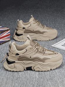 Retro Casual Men's Athletic Shoes - Soft PU Upper With Cushioned Midsole For Street Style - Màu Khaki - Xem 1
