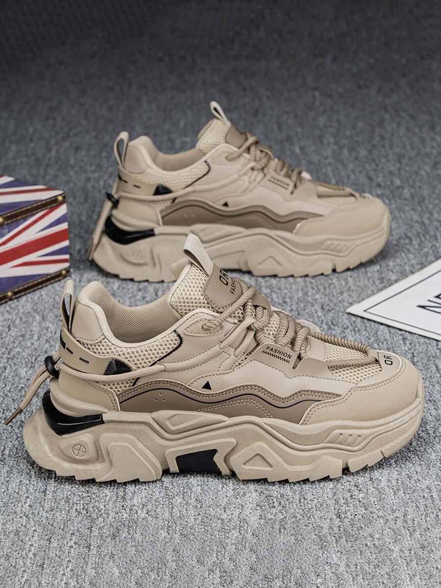 Retro Casual Men's Athletic Shoes - Soft PU Upper With Cushioned Midsole For Street Style - Màu Khaki - Xem 1