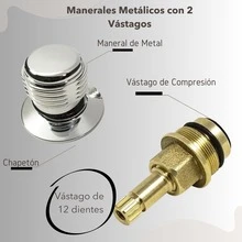 Set de manerales para regadera con doble comando cromado con cartuchos de latón resistentes compatibles con válvula de media pulgada instalación en baño de pared