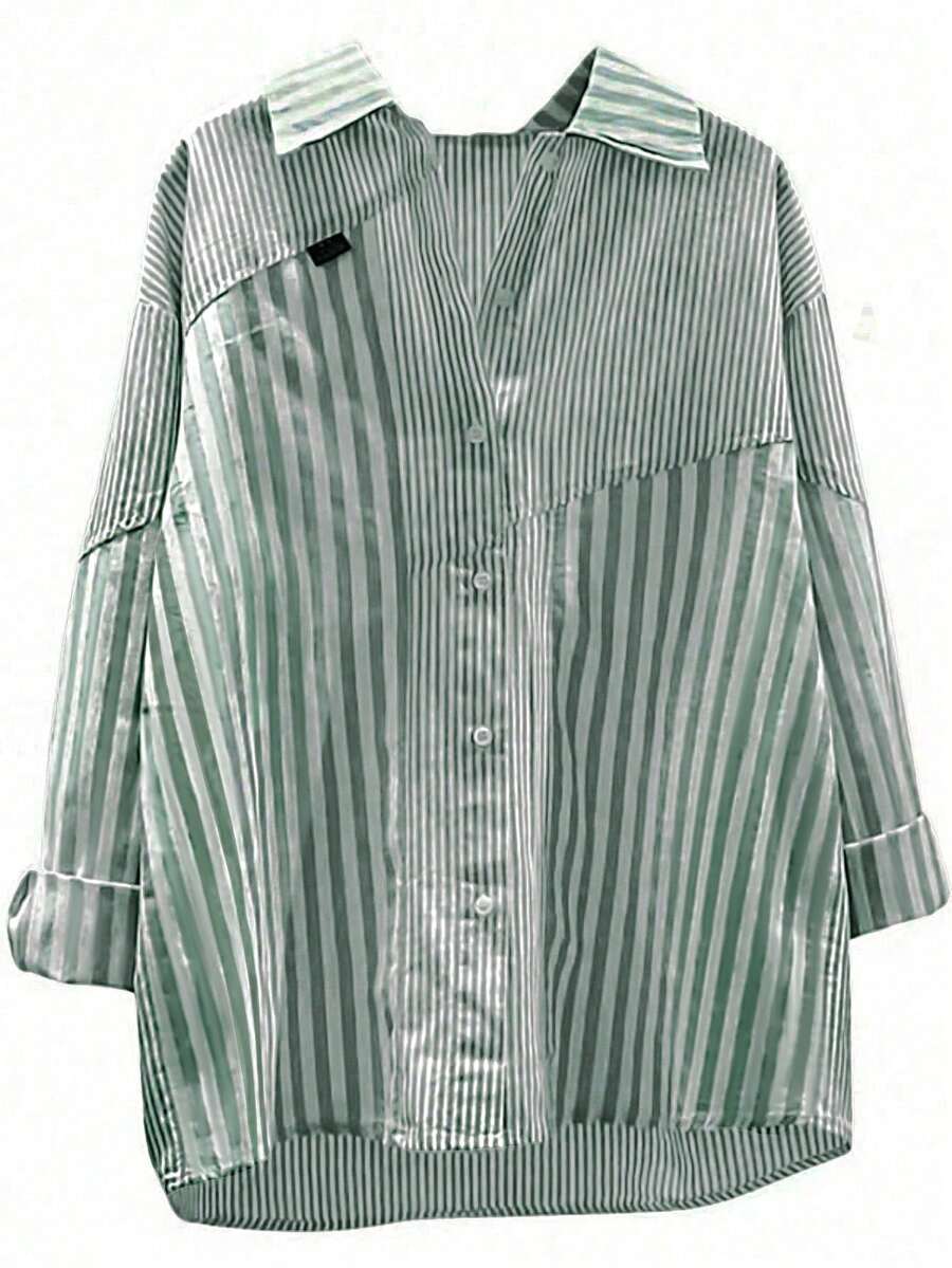 New Autumn Blue Long Sleeve Striped Shirt - Green 2 - View 1