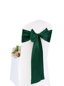 Green Chair Sash, Chair Bows, Chair Sashes Wedding, Wedding Chair Sash, Premium Satin Fabric, Elegant Dark Green & Forest Green Color, Decorative Silk-Like Ribbon Bow Design, Includes Easy Knot Ties, Chair Cover Band Function