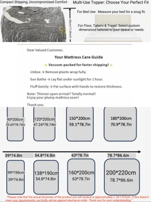 厚度1.18-1.95英寸，超柔软亲肤床垫，透气蓬松，适用于榻榻米、宿舍和露营——四季通用防滑设计，底部防滑